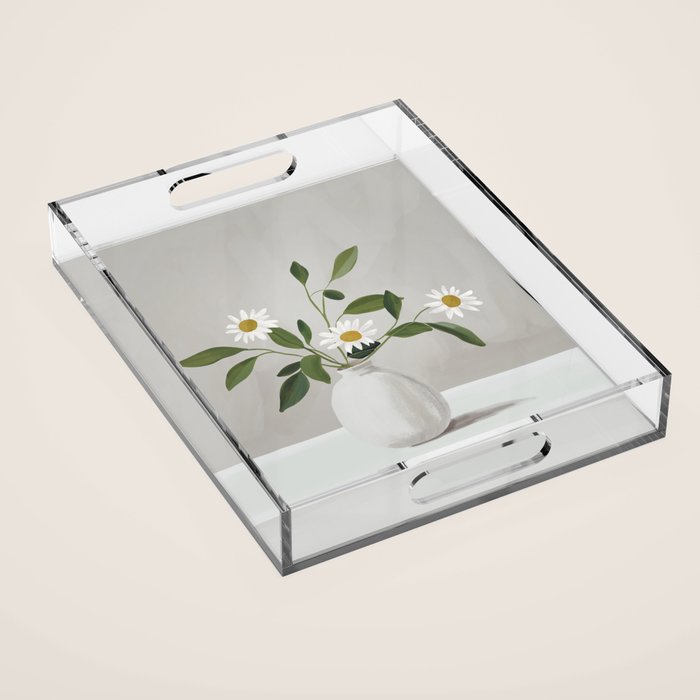 Minimalist Daisy Flowers Acrylic Tray Gallery Image 1