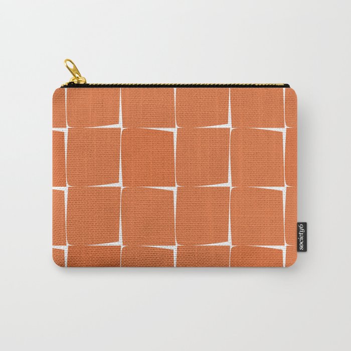 Midcentury Modern Flux Check Grid Pattern in Burnt Orange Tones on White Carry All Pouch Gallery Image 1