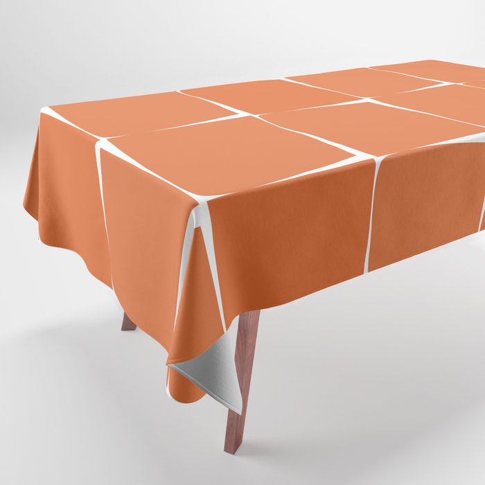 Midcentury Modern Flux Check Grid Pattern in Burnt Orange Tones on White Tablecloth Gallery Image 1
