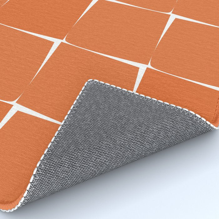 Midcentury Modern Flux Check Grid Pattern in Burnt Orange Tones on White Rug Gallery Image 4