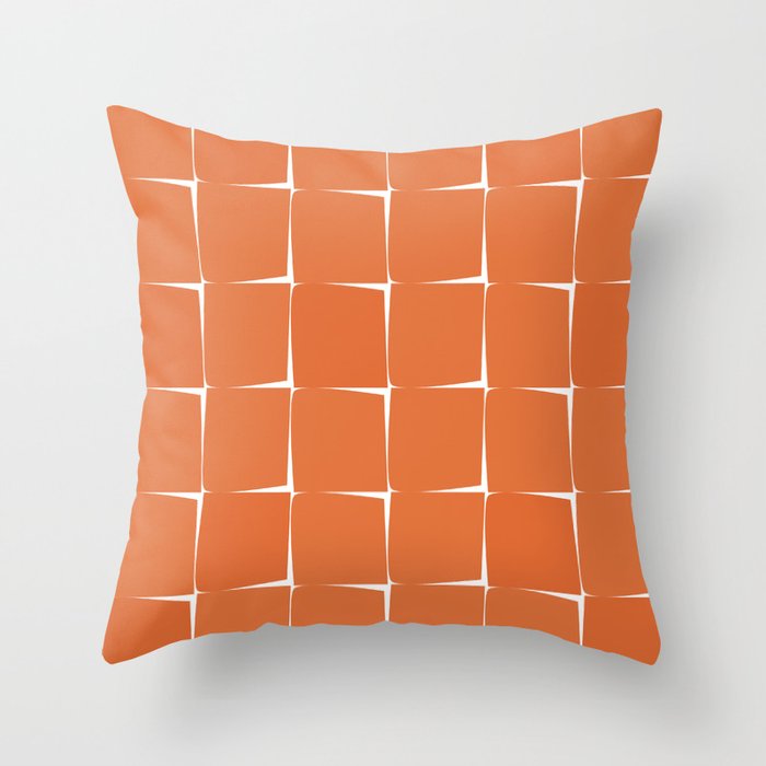 Midcentury Modern Flux Check Grid Pattern in Burnt Orange Tones on White Throw Pillow Gallery Image 1