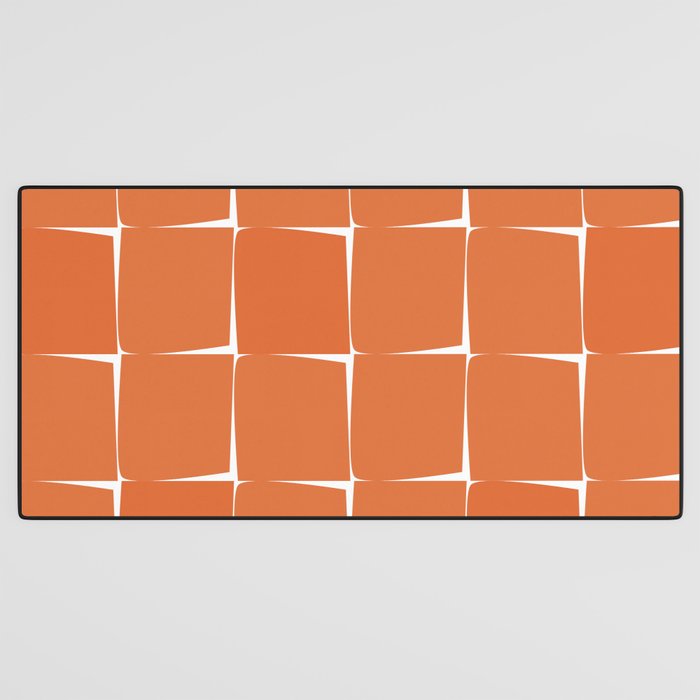 Midcentury Modern Flux Check Grid Pattern in Burnt Orange Tones on White Desk Mat Gallery Image 3