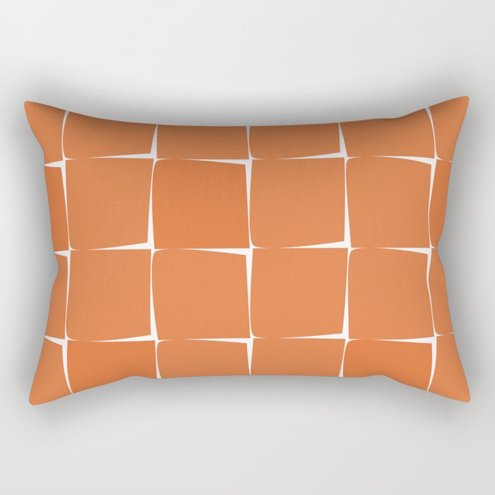 Midcentury Modern Flux Check Grid Pattern in Burnt Orange Tones on White Rectangular Pillow Gallery Image 1