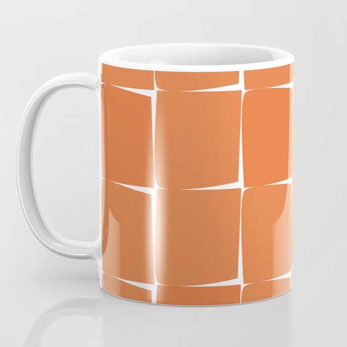 Midcentury Modern Flux Check Grid Pattern in Burnt Orange Tones on White Coffee Mug Gallery Image 3