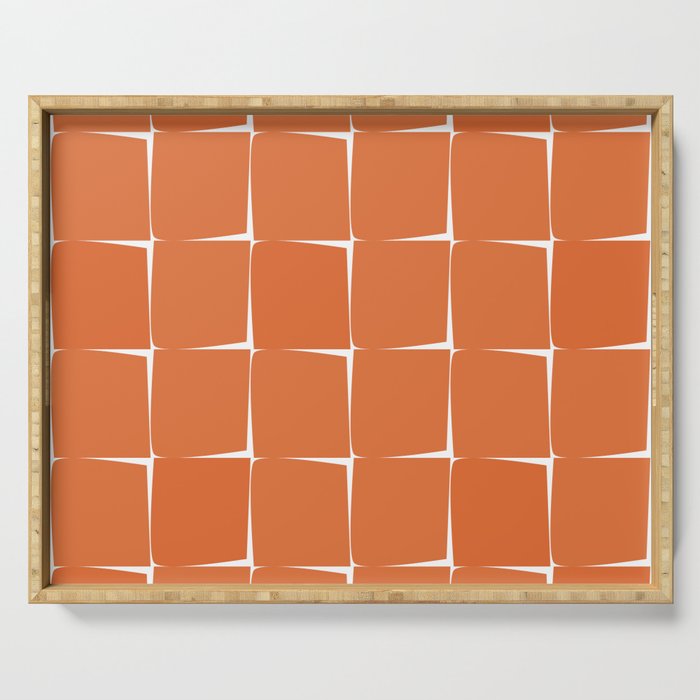 Midcentury Modern Flux Check Grid Pattern in Burnt Orange Tones on White Serving Tray Gallery Image 1