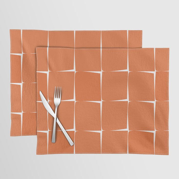Midcentury Modern Flux Check Grid Pattern in Burnt Orange Tones on White Placemat Gallery Image 1