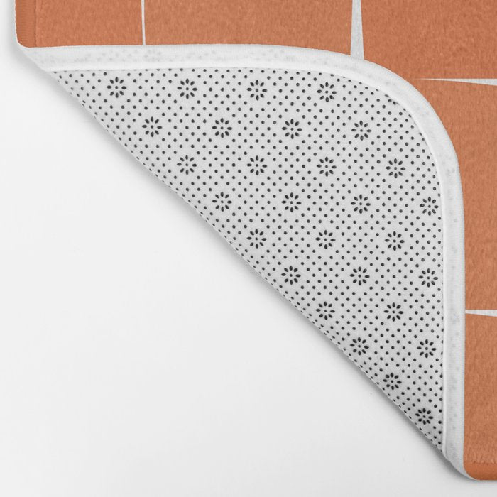 Midcentury Modern Flux Check Grid Pattern in Burnt Orange Tones on White Bath Mat Gallery Image 2