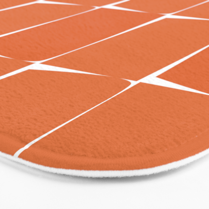 Midcentury Modern Flux Check Grid Pattern in Burnt Orange Tones on White Bath Mat Gallery Image 3