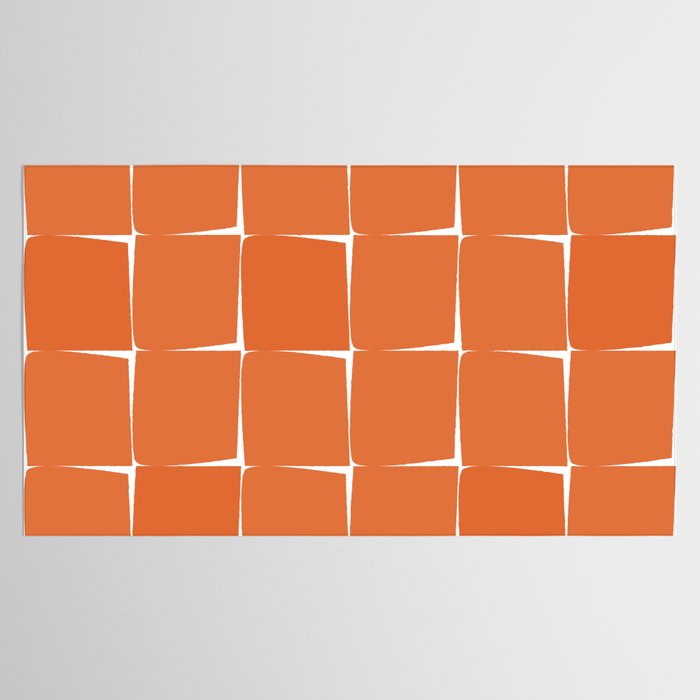 Midcentury Modern Flux Check Grid Pattern in Burnt Orange Tones on White Tablecloth Gallery Image 2