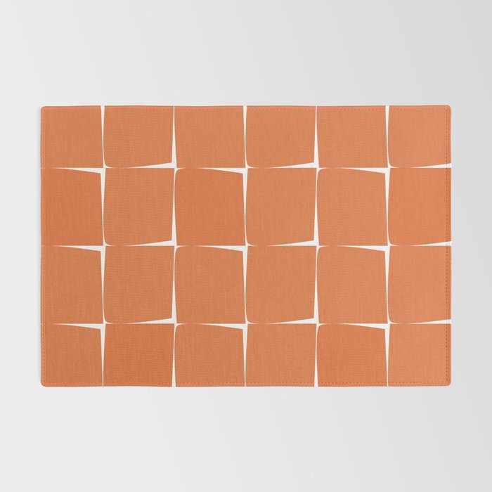 Midcentury Modern Flux Check Grid Pattern in Burnt Orange Tones on White Rug Gallery Image 2