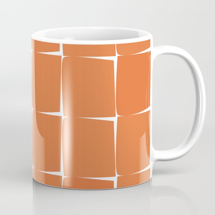 Midcentury Modern Flux Check Grid Pattern in Burnt Orange Tones on White Coffee Mug Gallery Image 1