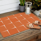 Midcentury Modern Flux Check Grid Pattern in Burnt Orange Tones on White Outdoor Rug Gallery Image 2