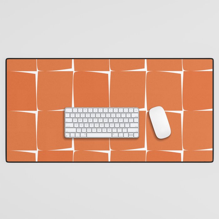 Midcentury Modern Flux Check Grid Pattern in Burnt Orange Tones on White Desk Mat Gallery Image 1