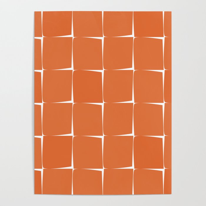 Midcentury Modern Flux Check Grid Pattern in Burnt Orange Tones on White Poster Gallery Image 4