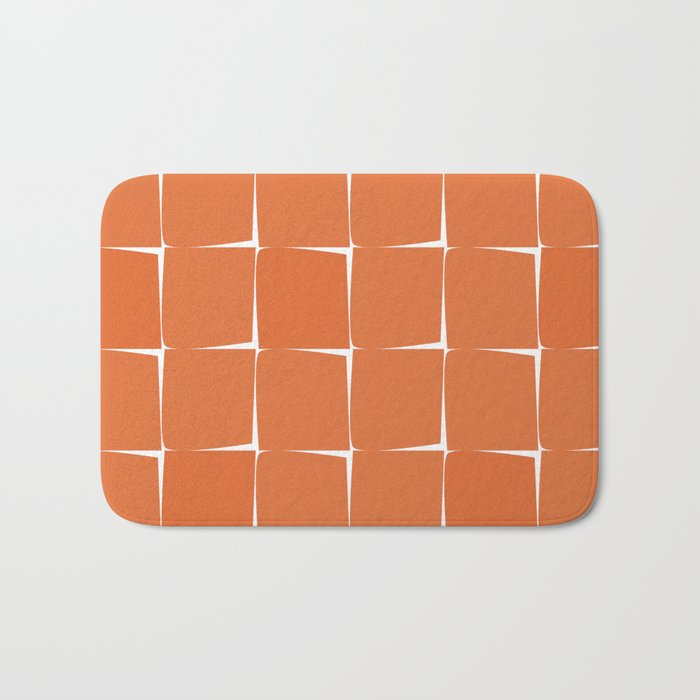 Midcentury Modern Flux Check Grid Pattern in Burnt Orange Tones on White Bath Mat Gallery Image 1
