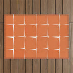 Midcentury Modern Flux Check Grid Pattern in Burnt Orange Tones on White Outdoor Rug Gallery Image 1