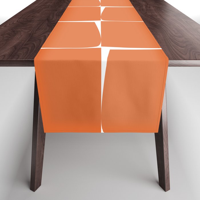 Midcentury Modern Flux Check Grid Pattern in Burnt Orange Tones on White Table Runner Gallery Image 1