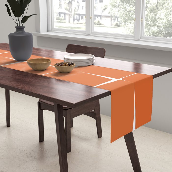 Midcentury Modern Flux Check Grid Pattern in Burnt Orange Tones on White Table Runner Gallery Image 2