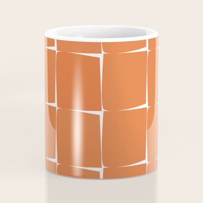 Midcentury Modern Flux Check Grid Pattern in Burnt Orange Tones on White Coffee Mug Gallery Image 4