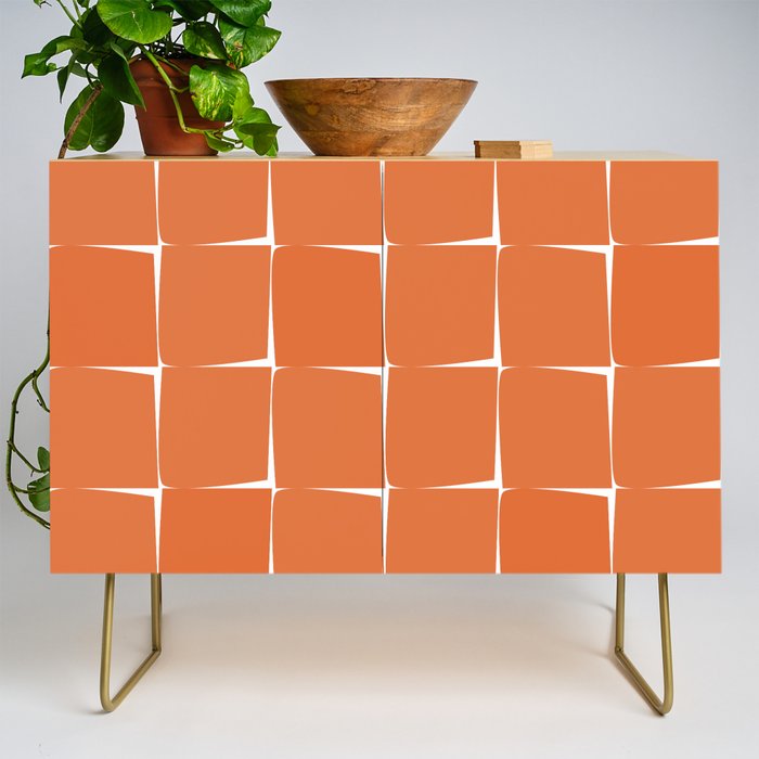 Midcentury Modern Flux Check Grid Pattern in Burnt Orange Tones on White Credenza Gallery Image 1