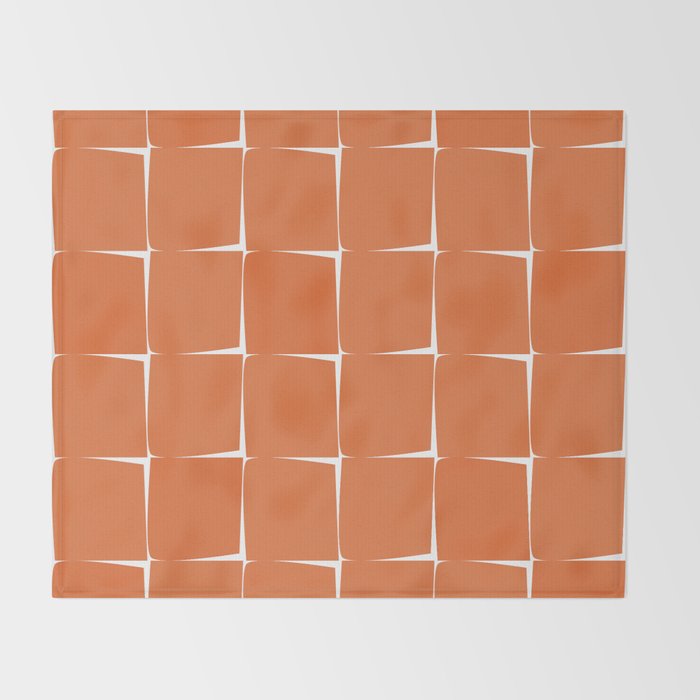 Midcentury Modern Flux Check Grid Pattern in Burnt Orange Tones on White Throw Blanket Gallery Image 2