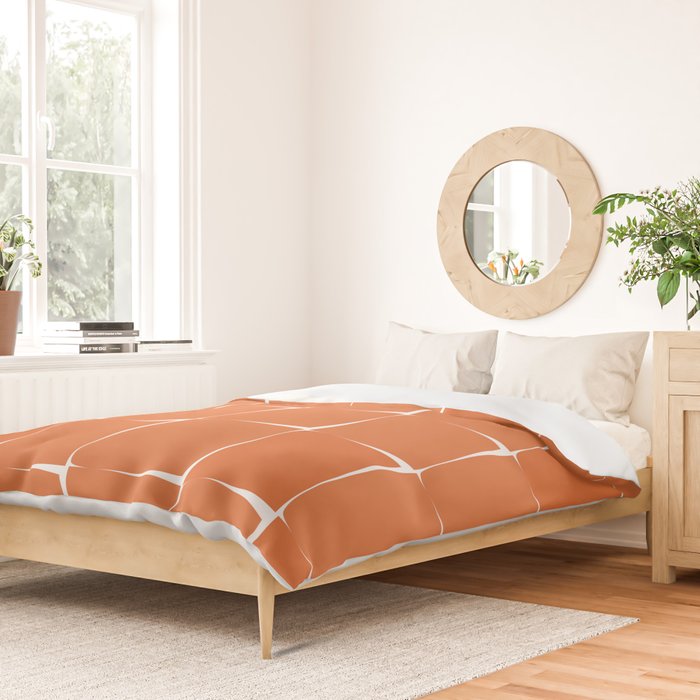 Midcentury Modern Flux Check Grid Pattern in Burnt Orange Tones on White Duvet Cover Gallery Image 2