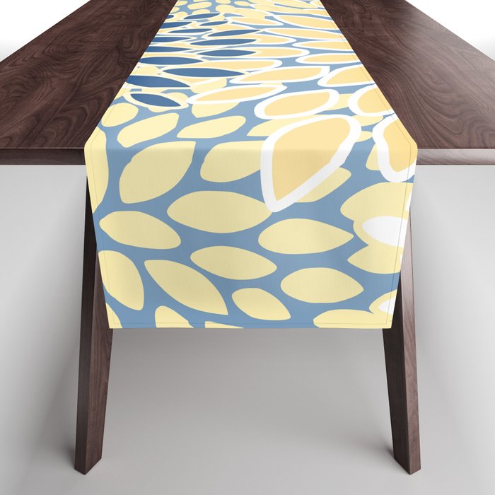Modern, Flowers Print, Yellow, Blue and White Table Runner Gallery Image 1