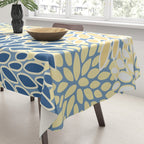 Modern, Flowers Print, Yellow, Blue and White Tablecloth Gallery Image 3
