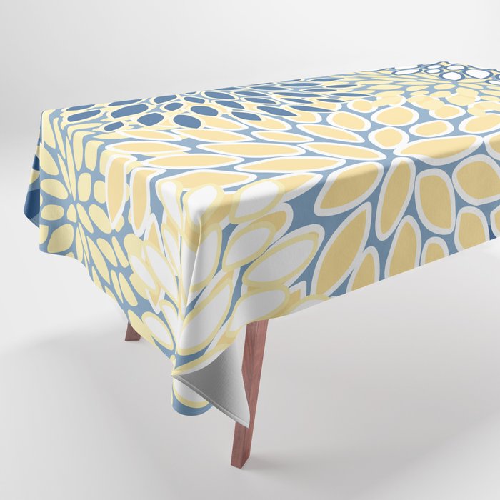 Modern, Flowers Print, Yellow, Blue and White Tablecloth Gallery Image 1
