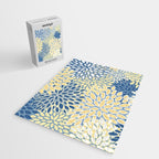 Modern, Flowers Print, Yellow, Blue and White Jigsaw Puzzle Gallery Image 2