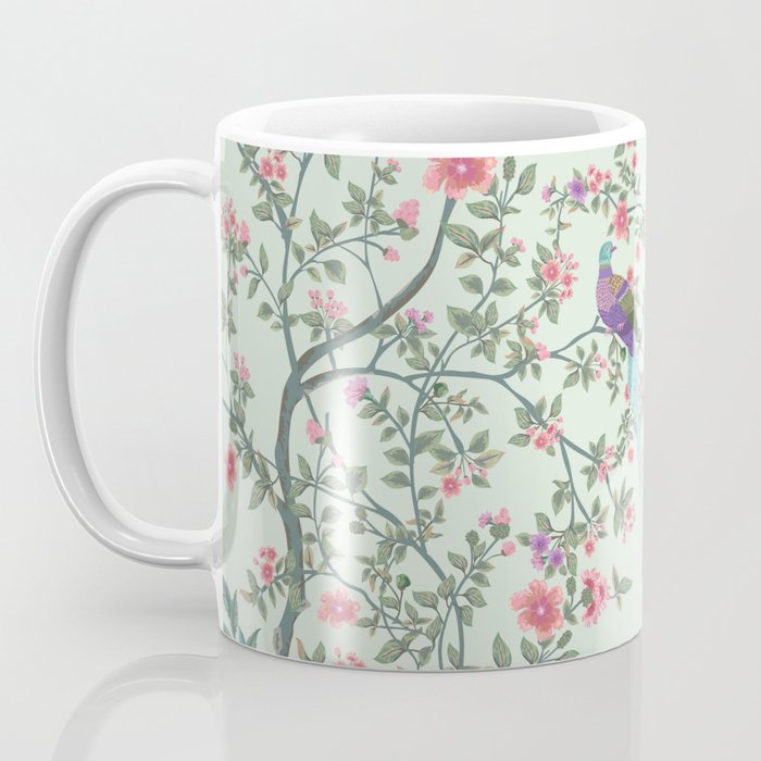 Chinoiserie Mint Green Pastel Fresco Floral Garden Birds Oriental Botanical Coffee Mug Gallery Image 3