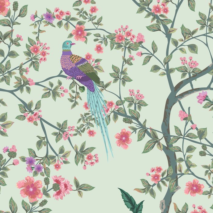 Chinoiserie Mint Green Pastel Fresco Floral Garden Birds Oriental Botanical Coffee Mug Gallery Image 2