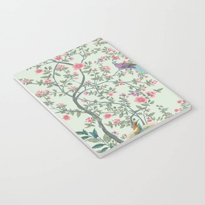 Chinoiserie Mint Green Pastel Fresco Floral Garden Birds Oriental Botanical Notebook Gallery Image 3