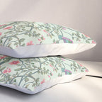 Chinoiserie Mint Green Pastel Fresco Floral Garden Birds Oriental Botanical Pillow Sham Gallery Image 3