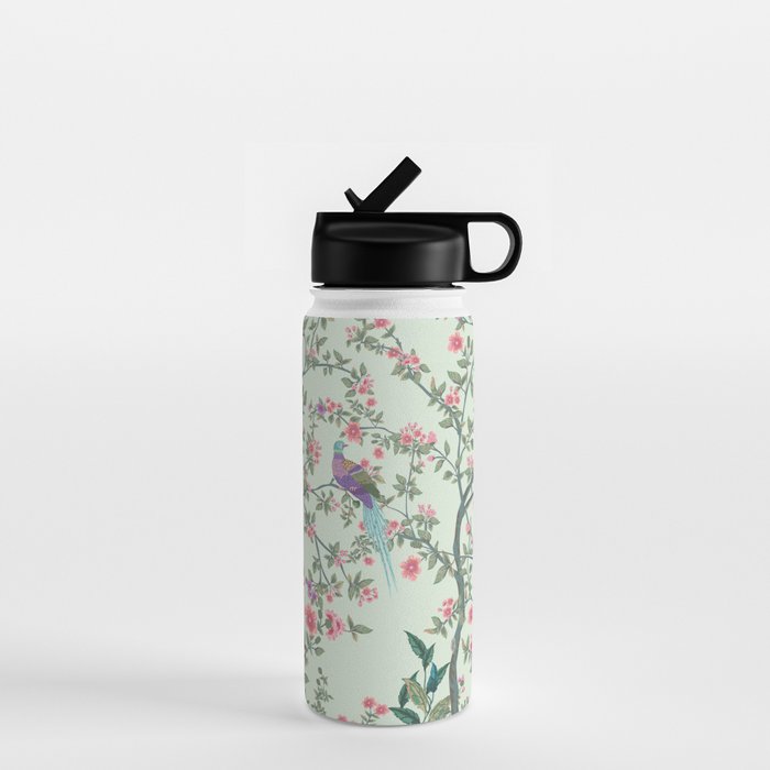 Chinoiserie Mint Green Pastel Fresco Floral Garden Birds Oriental Botanical Water Bottle Gallery Image 1