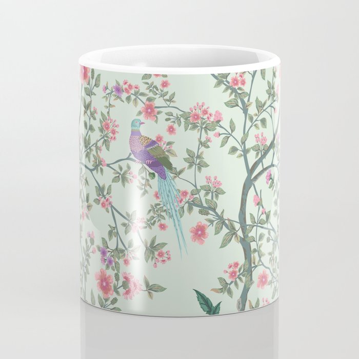 Chinoiserie Mint Green Pastel Fresco Floral Garden Birds Oriental Botanical Coffee Mug Gallery Image 4