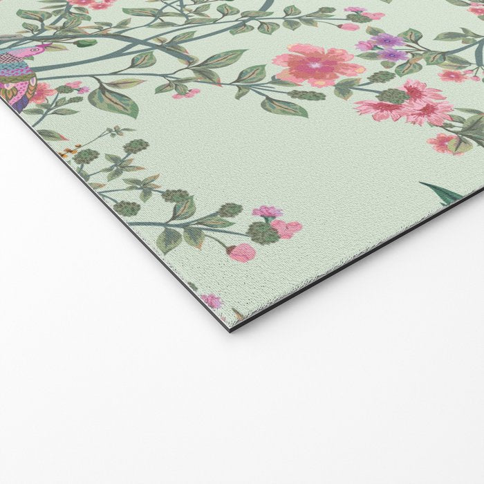 Chinoiserie Mint Green Pastel Fresco Floral Garden Birds Oriental Botanical Welcome Mat Gallery Image 2