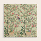 Chinoiserie Mint Green Pastel Fresco Floral Garden Birds Oriental Botanical Wood Wall Art Gallery Image 1