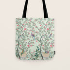 Chinoiserie Mint Green Pastel Fresco Floral Garden Birds Oriental Botanical Tote Bag Gallery Image 1