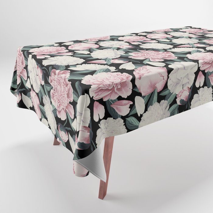 Chic Peonies on Black Tablecloth Gallery Image 1
