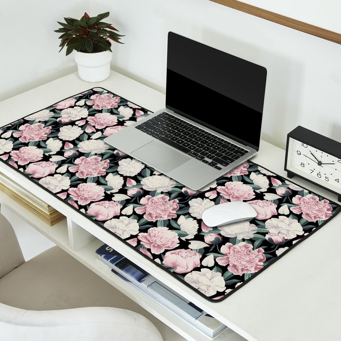 Chic Peonies on Black Desk Mat Gallery Image 2