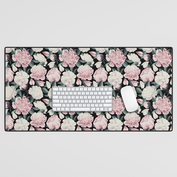 Chic Peonies on Black Desk Mat Gallery Image 1