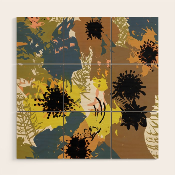 Yellow Ochre Florals Wood Wall Art Gallery Image 1