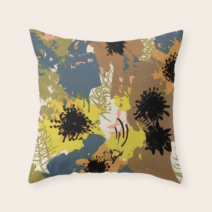 Yellow Ochre Florals Throw Pillow Gallery Image 6
