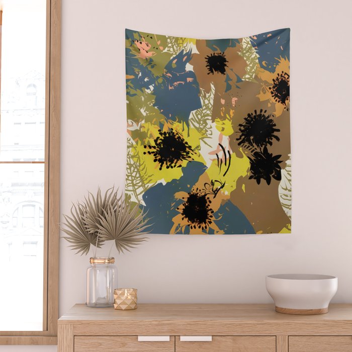Yellow Ochre Florals Wall Tapestry Gallery Image 2