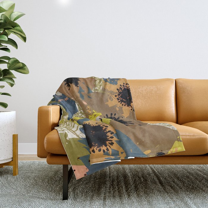 Yellow Ochre Florals Throw Blanket Gallery Image 1