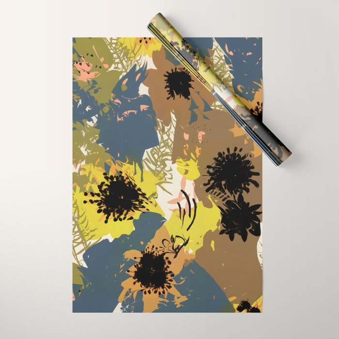 Yellow Ochre Florals Wrapping Paper Gallery Image 1