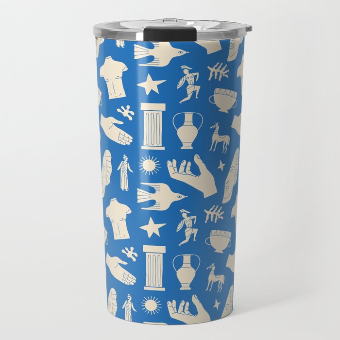 Ancient blue greek statue doodle pattern Travel Mug Gallery Image 1