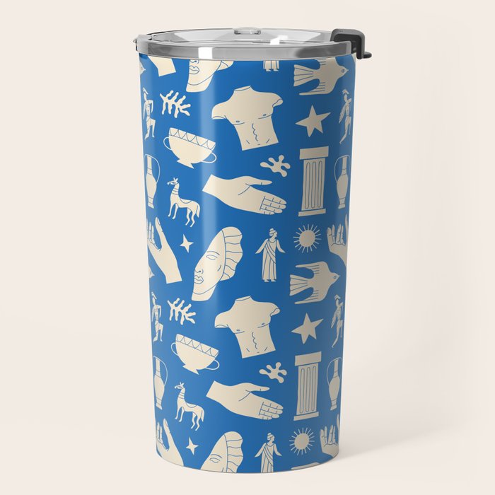 Ancient blue greek statue doodle pattern Travel Mug Gallery Image 2