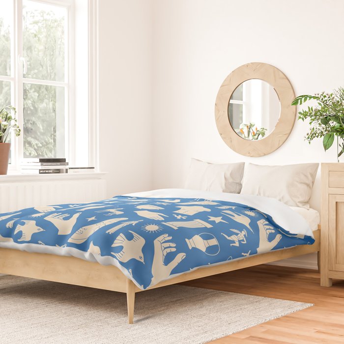 Ancient blue greek statue doodle pattern Duvet Cover Gallery Image 2